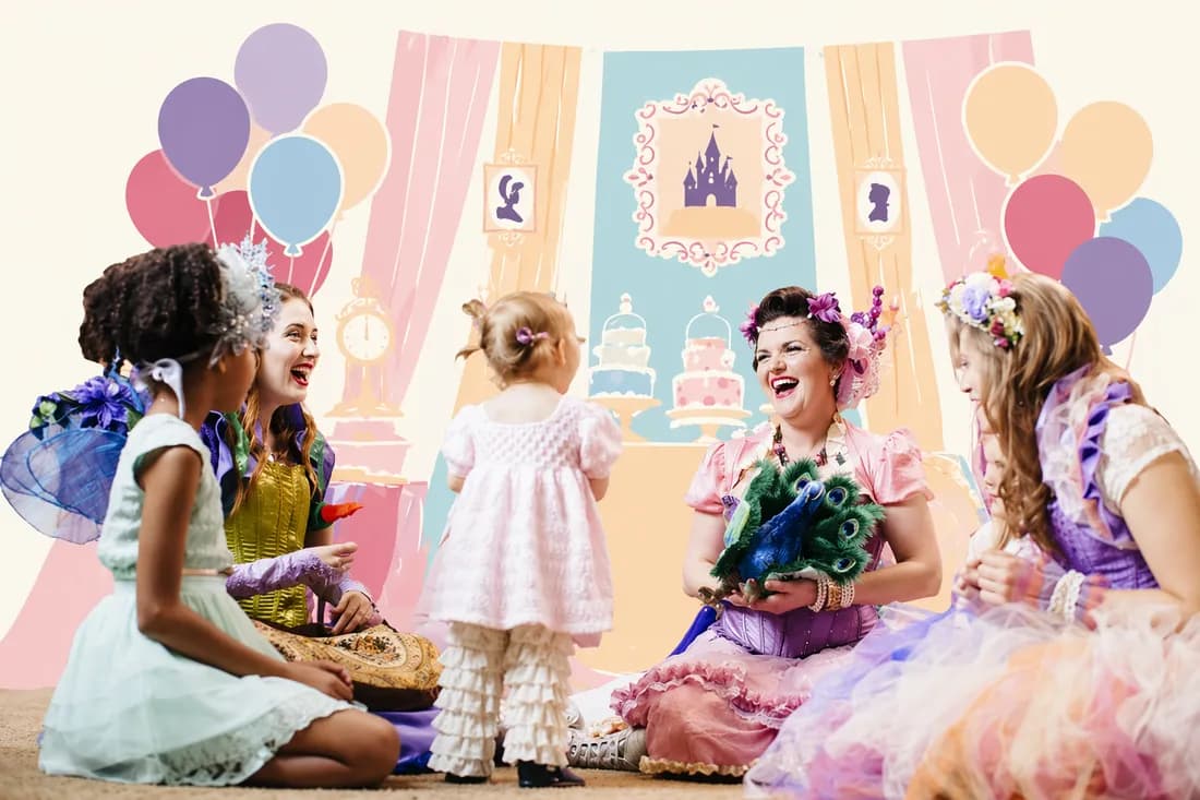 Three Happily Ever Laughter faeries laughing and playing with children at a party