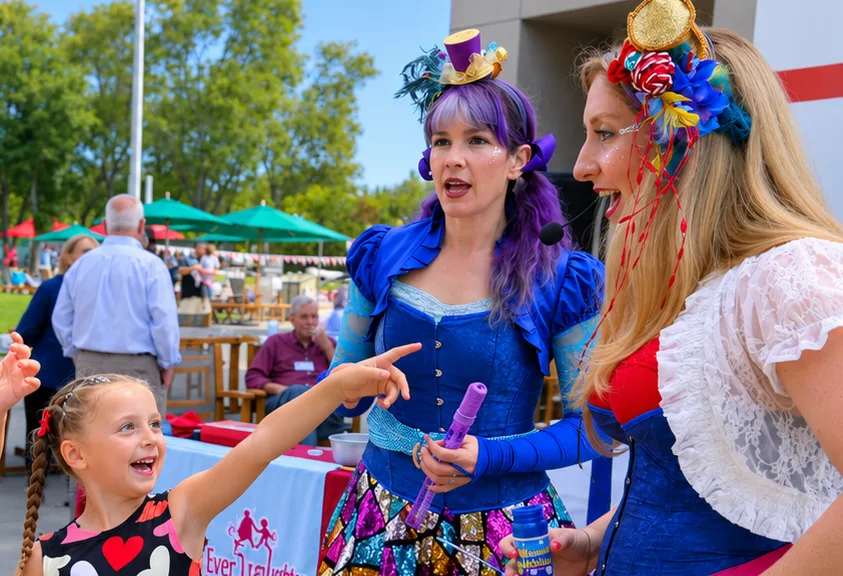 Faeries entertaining children at an outdoor event