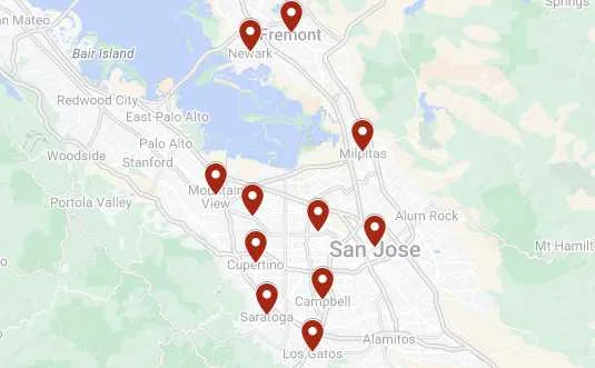 Map of the San Jose service area with party locations marked