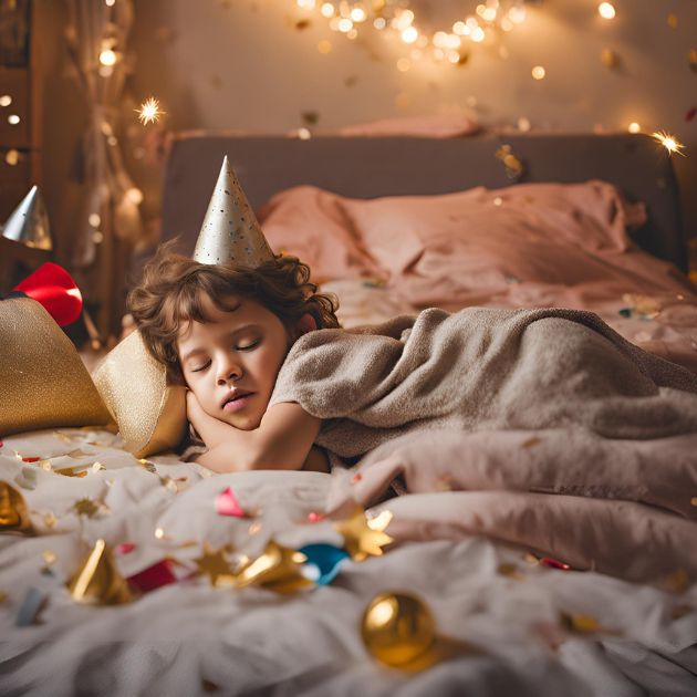 kid in bed after new years eve party